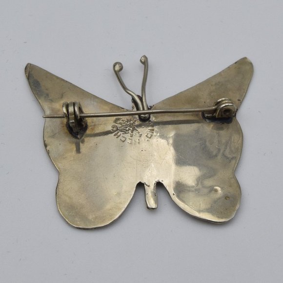 Vintage Alpaca Silver & Abalone Butterfly Brooch - Picture 4 of 6
